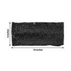 5 Pack Sequin Spandex Chair Sashes Black - Sparkly Stretch Chair Bands for Glamorous Events 6"x15"