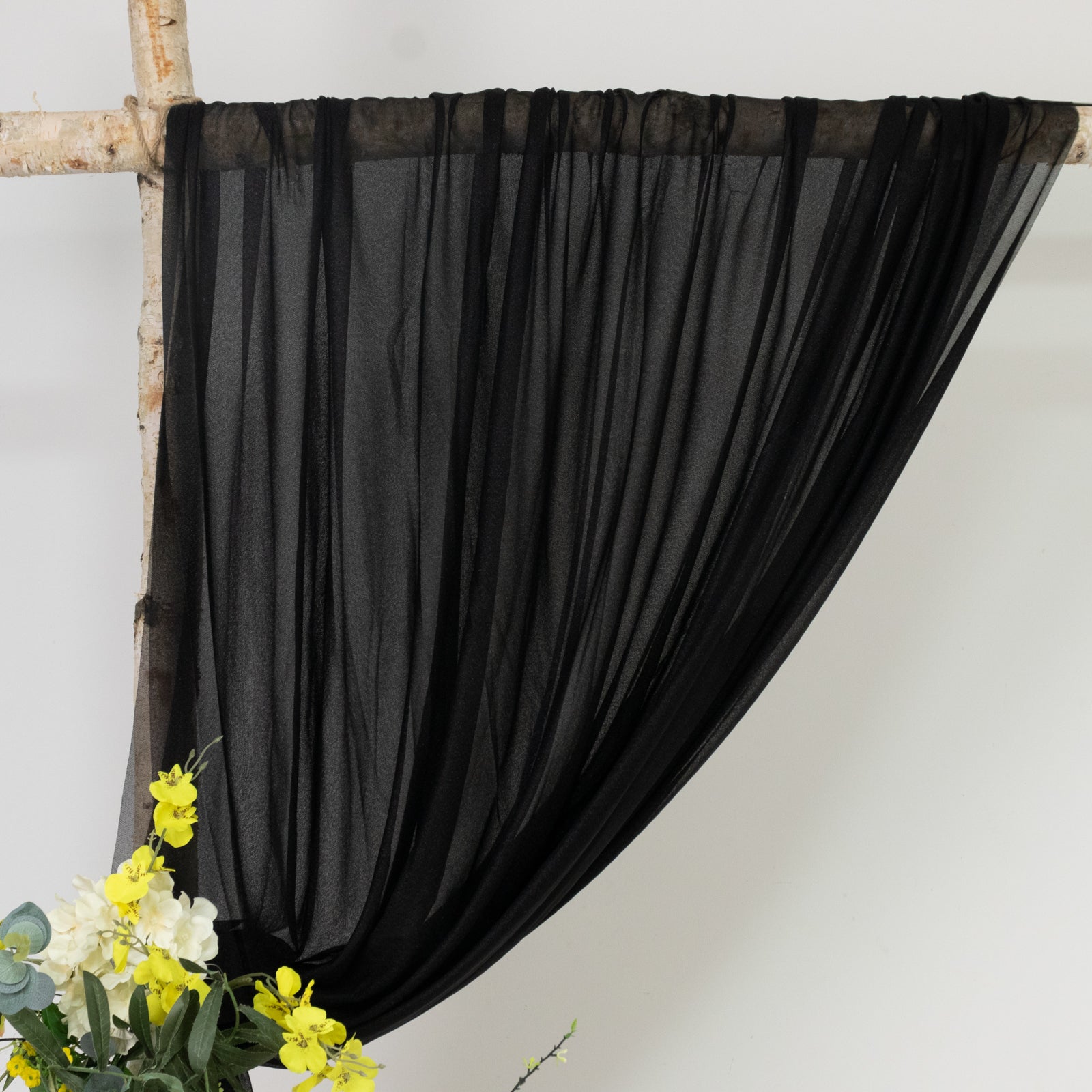 Black Sheer Backdrop Drape â€“ 5ft x 14ft Wedding Arch & Ceiling Decor Panel, Wrinkle Free with Soft Shimmer - Bell Racket Store