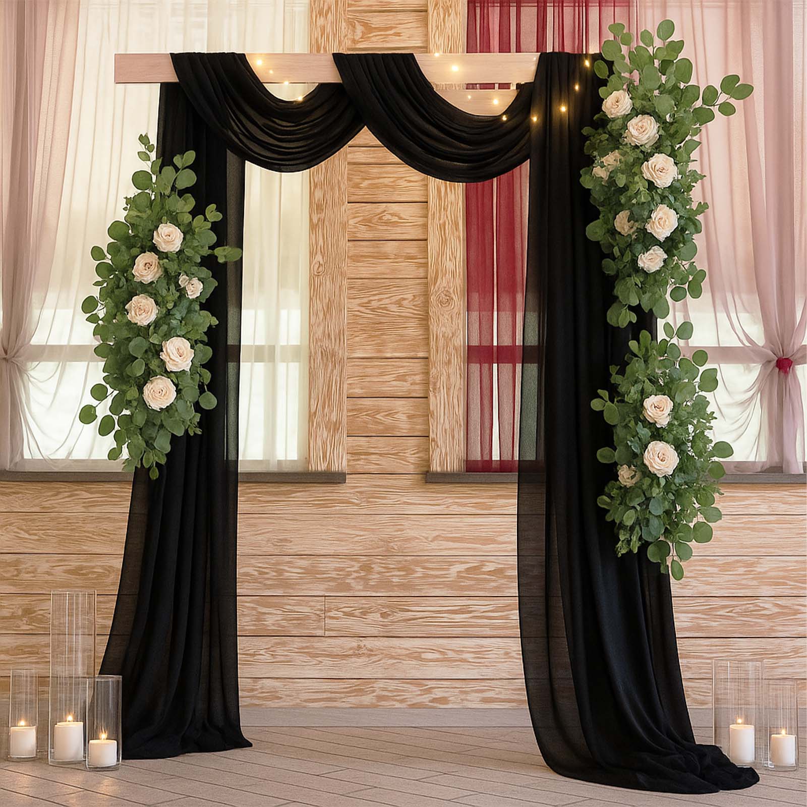 Black Sheer Backdrop Drape â€“ 5ftx32ft Wedding Arch & Ceiling Decor Panel, Wrinkle Free with Soft Shimmer - Bell Racket Store