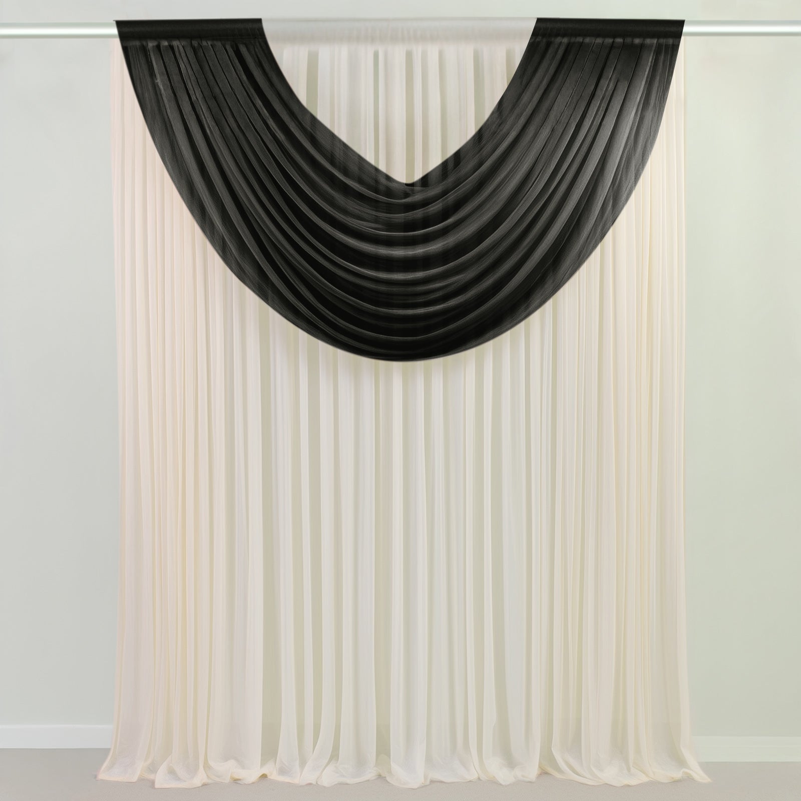 Black Sheer Chiffon Valance Curtain 4ft x 5ft â€“ Wedding Arch Drape with Rod Pocket, Voile Backdrop Panel - Bell Racket Store