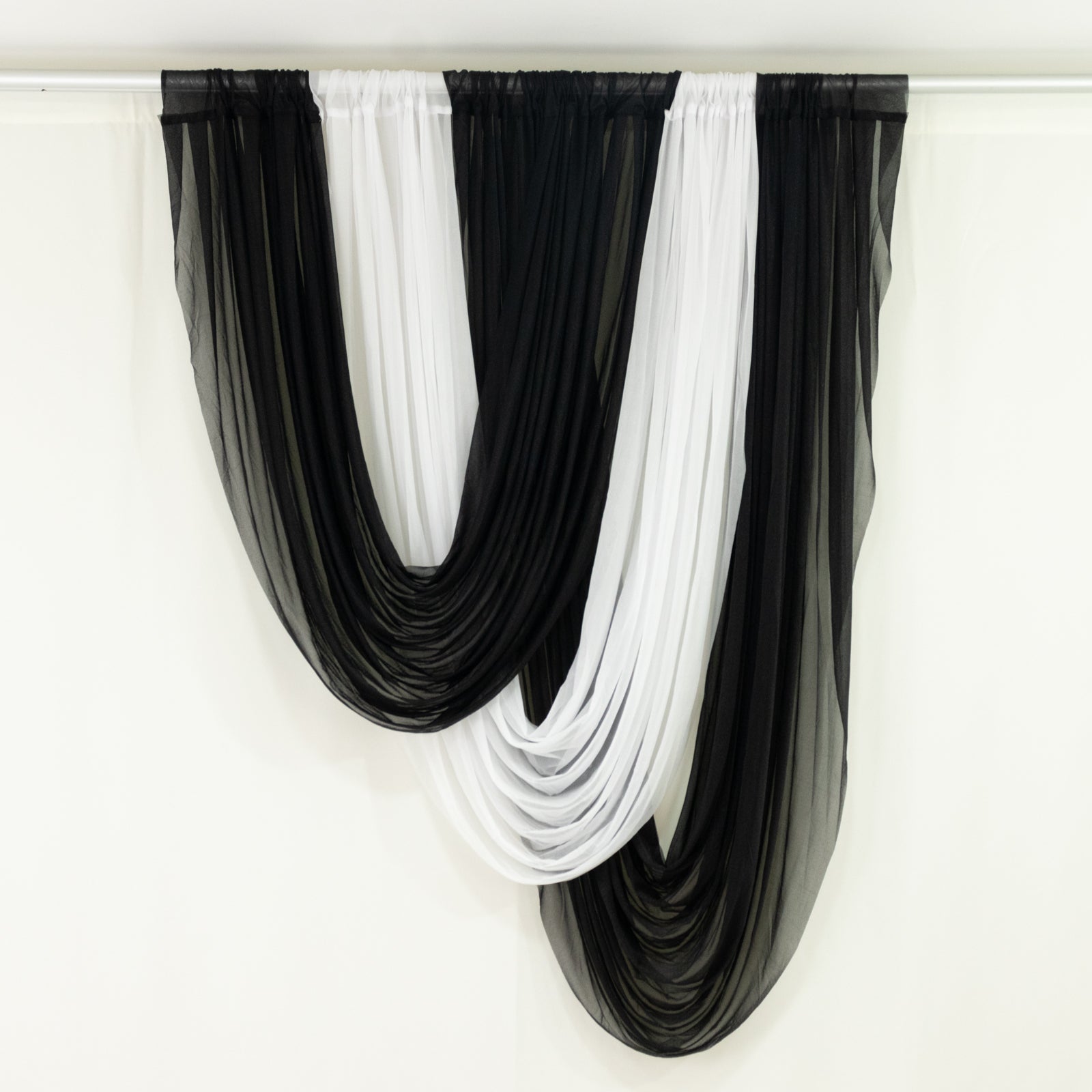 Black Sheer Chiffon Valance Curtain 4ft x 5ft â€“ Wedding Arch Drape with Rod Pocket, Voile Backdrop Panel - Bell Racket Store
