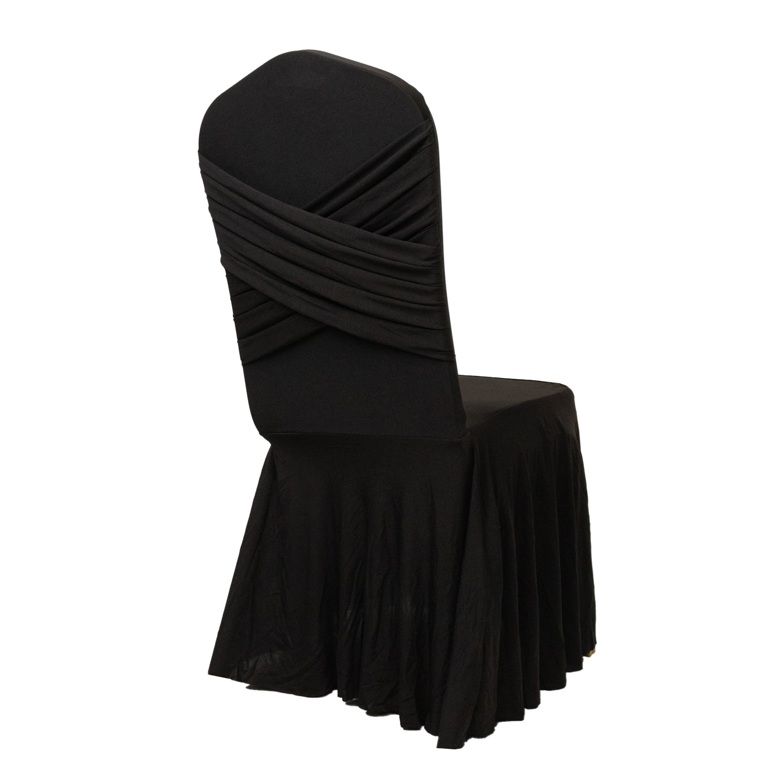 Black Spandex Banquet Chair Cover with Ruffle Skirt & Cross Back Sash â€“ Stretch Slipcover for Events - Bell Racket Store