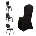 Black Spandex Banquet Chair Cover with Ruffle Skirt & Cross Back Sash â€“ Stretch Slipcover for Events - Bell Racket Store