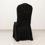 Black Spandex Banquet Chair Cover with Ruffle Skirt & Cross Back Sash â€“ Stretch Slipcover for Events - Bell Racket Store