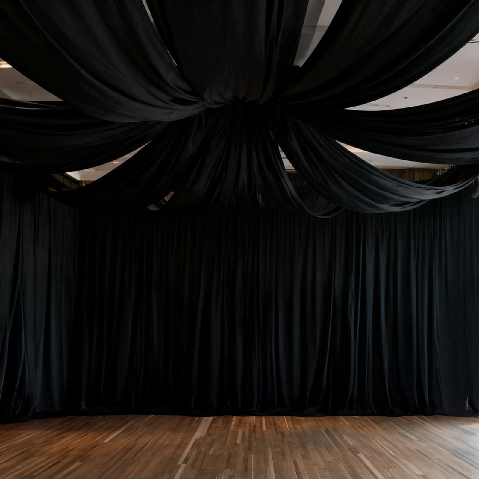Black Spandex Ceiling Drape Panel, 5ft x 32ft â€” Wrinkle - Free 4 - Way Stretch Fabric, Extra - Long Curtain for Event Ceiling or Backdrop DÃ©cor - Bell Racket Store