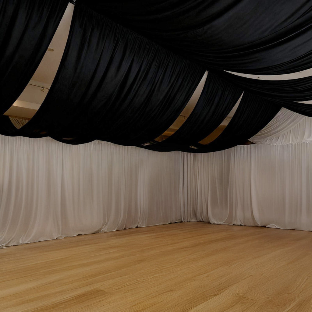 Black Spandex Ceiling Drape Panel, 5ft x 32ft â€” Wrinkle - Free 4 - Way Stretch Fabric, Extra - Long Curtain for Event Ceiling or Backdrop DÃ©cor - Bell Racket Store