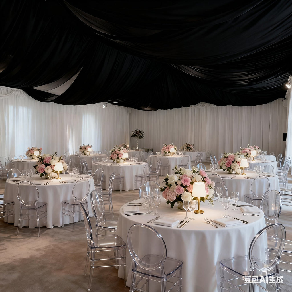 Black Spandex Ceiling Drape Panel, 5ft x 32ft â€” Wrinkle - Free 4 - Way Stretch Fabric, Extra - Long Curtain for Event Ceiling or Backdrop DÃ©cor - Bell Racket Store