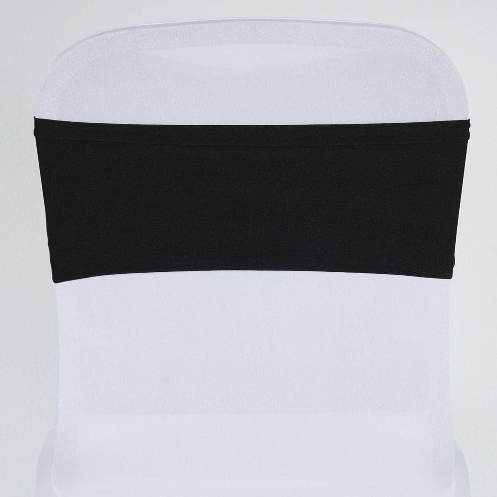 5 Pack Stretch Spandex Chair Sashes Black - Fitted Finish Two Ply Heavy Duty Chair Bands 5"x12"