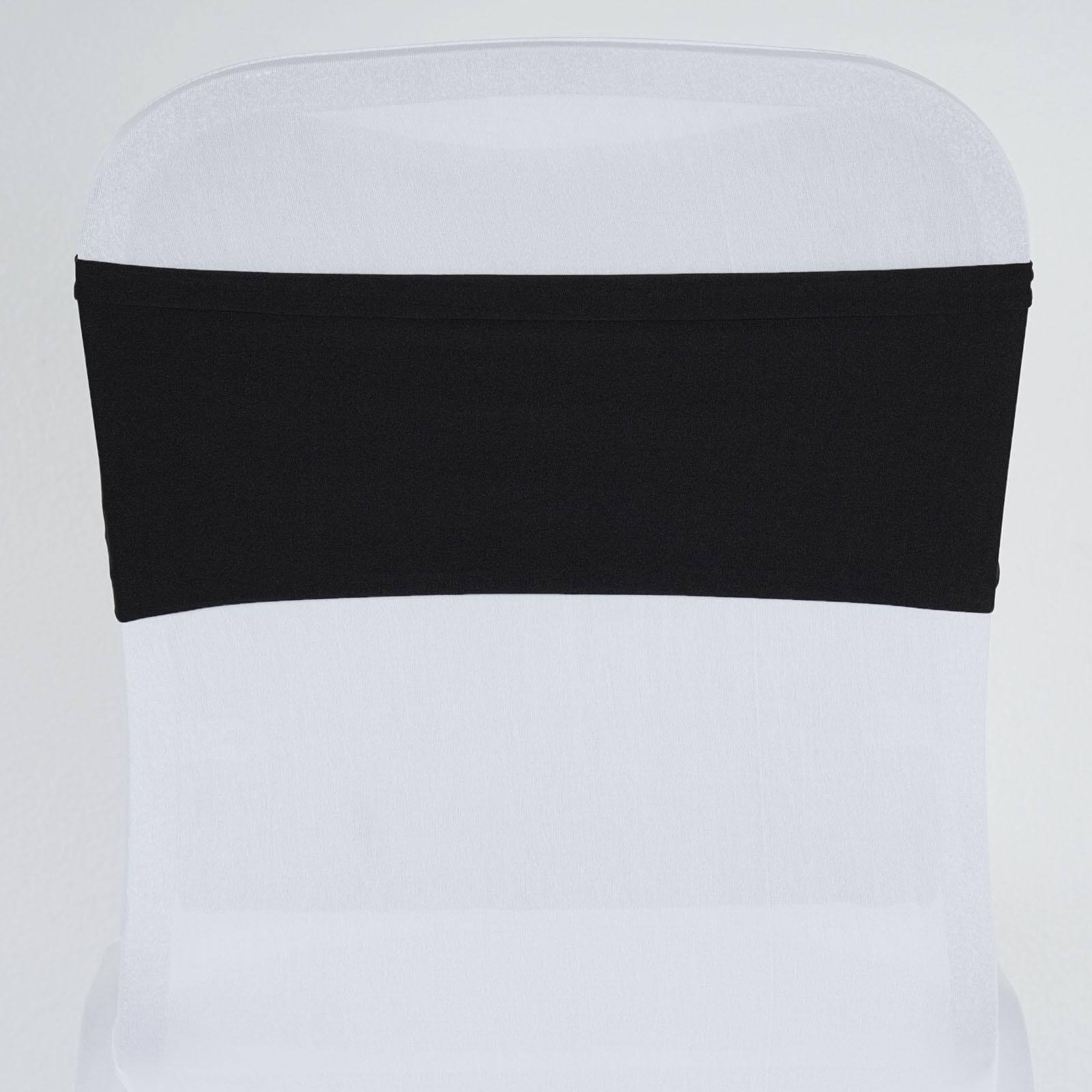 5 Pack Stretch Spandex Chair Sashes Black - Fitted Finish Two Ply Heavy Duty Chair Bands 5"x12"