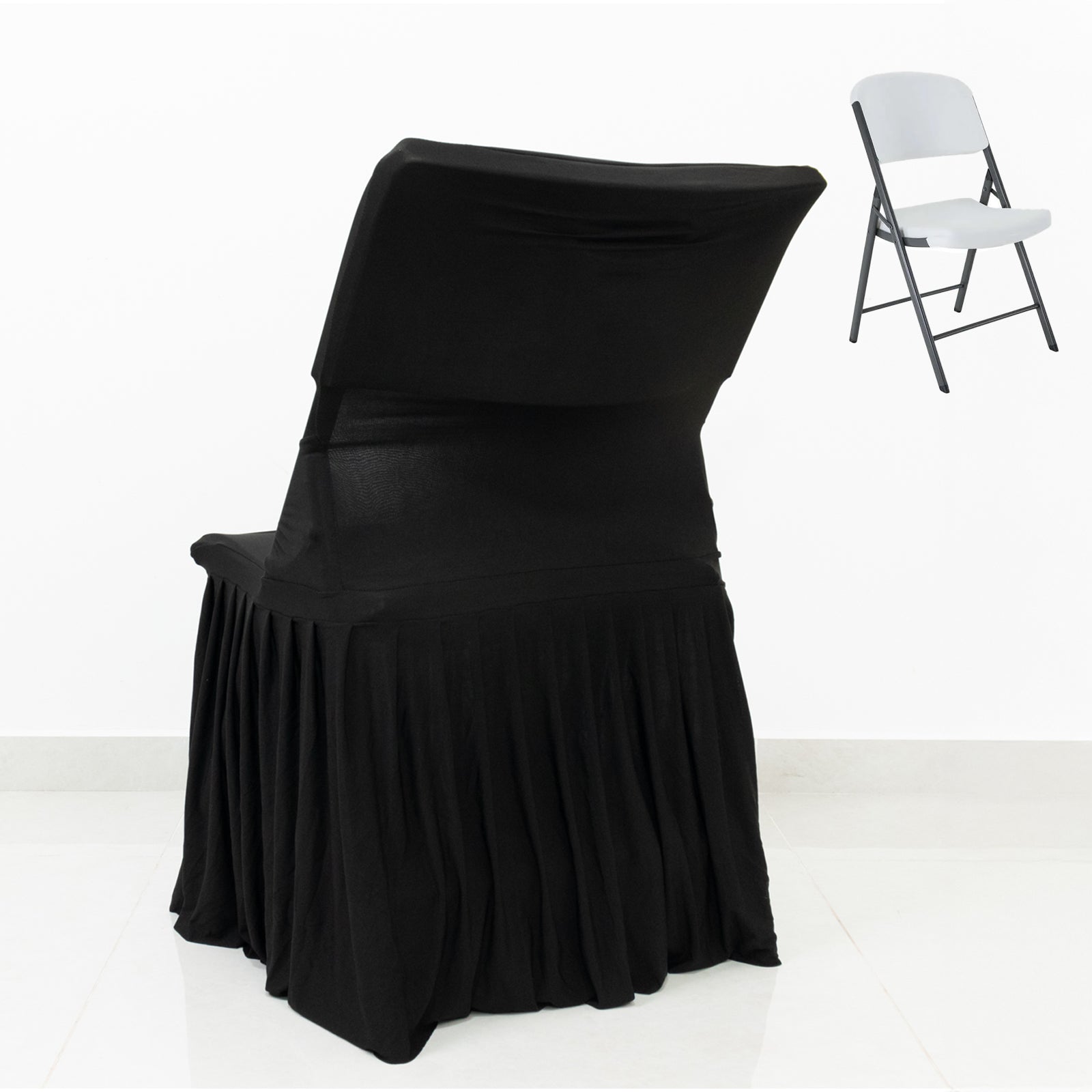 Black Spandex Pleated Lifetime Folding Chair Cover â€“ Stretch Slipcover with Floor - Length Skirt, Also Fits Standard Chairs - Bell Racket Store