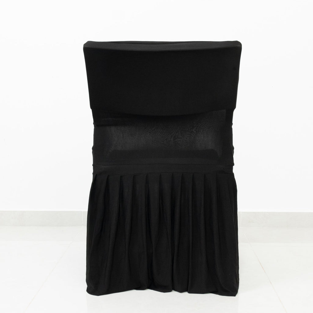 Black Spandex Pleated Lifetime Folding Chair Cover â€“ Stretch Slipcover with Floor - Length Skirt, Also Fits Standard Chairs - Bell Racket Store