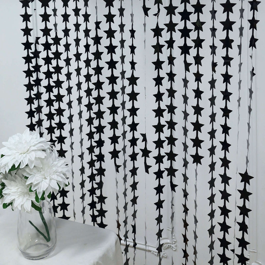 Black Star Chain Foil Fringe Curtain Party Backdrop, Metallic Black Tinsel Streamer Party Decor - Door Window Foil Curtain - 3ftx6.5ft - Bell Racket Store