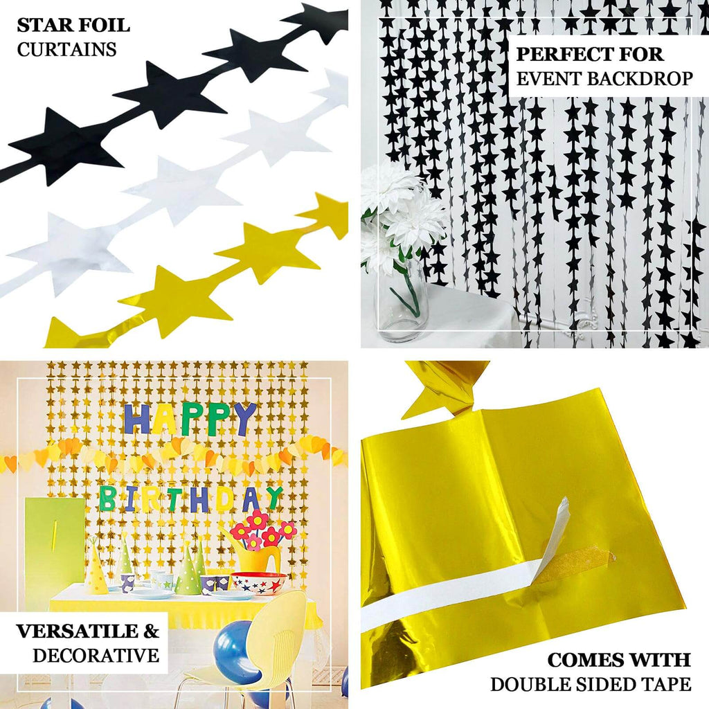 Black Star Chain Foil Fringe Curtain Party Backdrop, Metallic Black Tinsel Streamer Party Decor - Door Window Foil Curtain - 3ftx6.5ft - Bell Racket Store