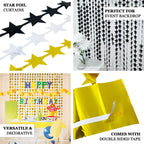 Black Star Chain Foil Fringe Curtain Party Backdrop, Metallic Black Tinsel Streamer Party Decor - Door Window Foil Curtain - 3ftx6.5ft - Bell Racket Store