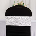 5 Pack Satin Spandex Chair Sashes White - Exquisite Rosette Design Stretch Chair Bands 6"x14"