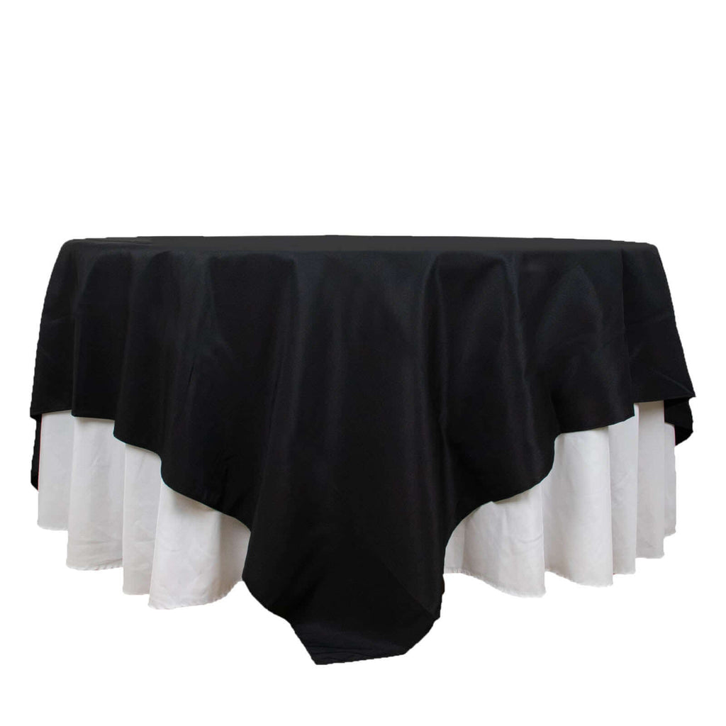 Premium Polyester 90"x90" Table Overlay Square Tablecloth Black 220GSM Wrinkle-Resistant Table Cover