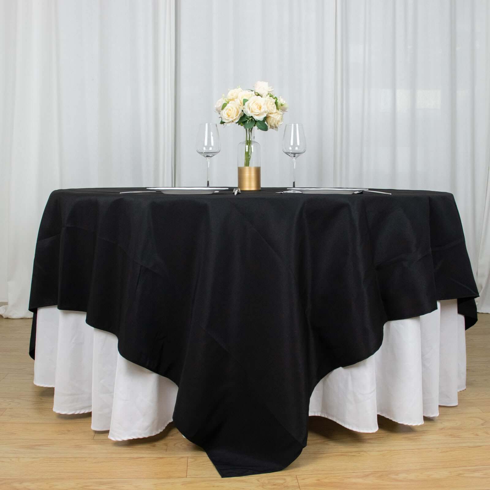 Premium Polyester 90"x90" Table Overlay Square Tablecloth Black 220GSM Wrinkle-Resistant Table Cover