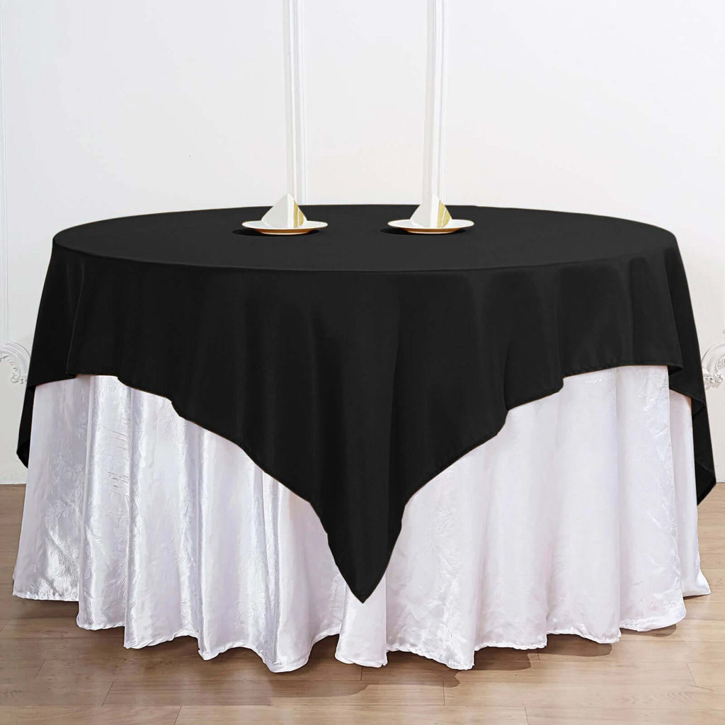 Premium Polyester Square Tablecloth 70"x70" Black 220GSM Wrinkle-Resistant Table Cover