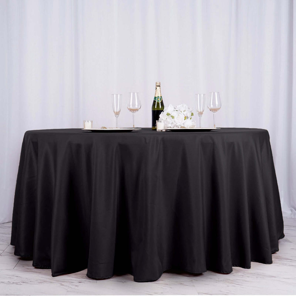 Polyester 132" Round Tablecloth Black - Seamless Chic Design for Grand Celebrations