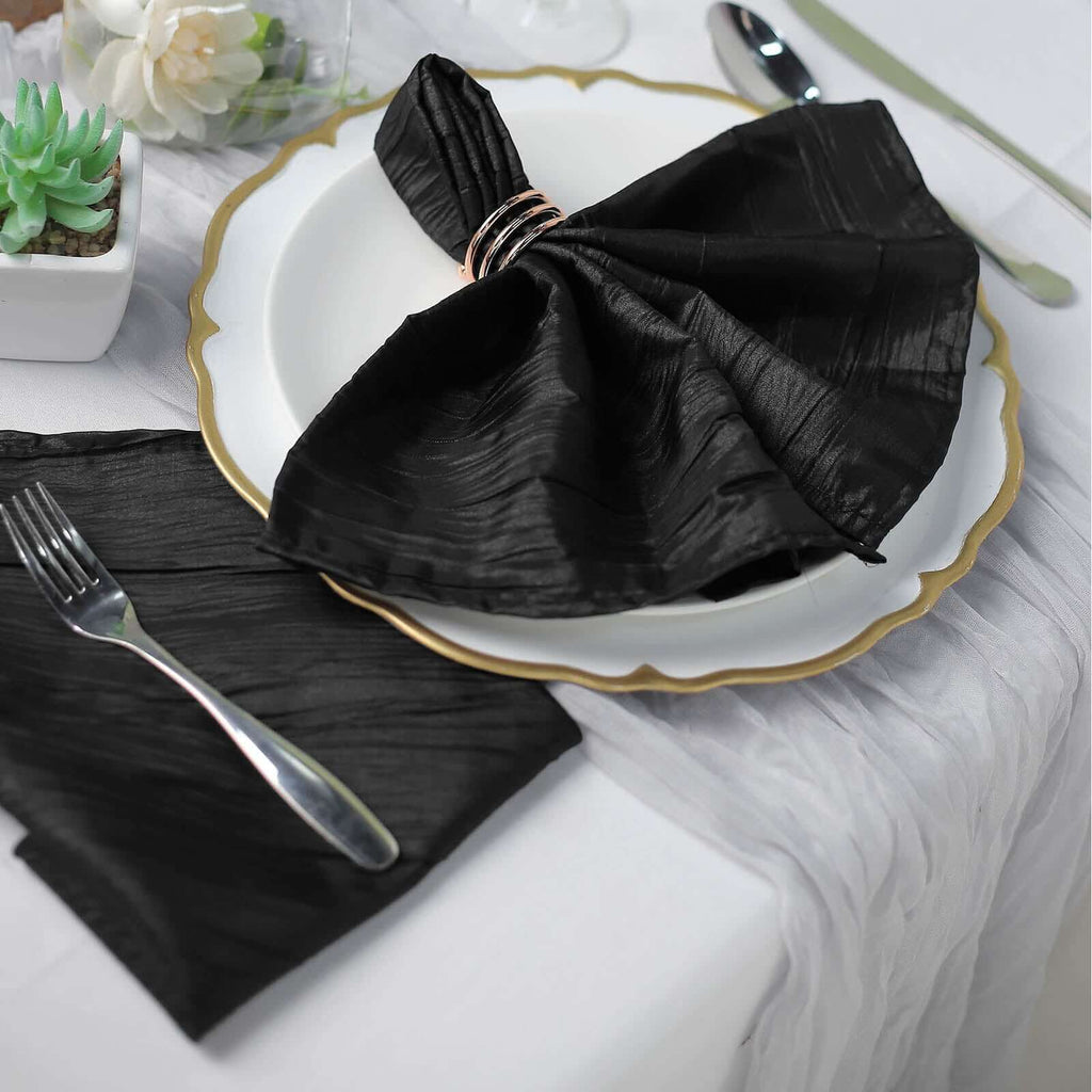 5 Pack Taffeta 20"x20" Napkins Black - Accordion Crinkle Dinner Napkins
