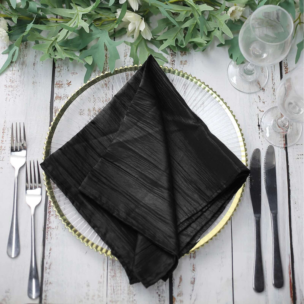 5 Pack Taffeta 20"x20" Napkins Black - Accordion Crinkle Dinner Napkins