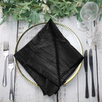 5 Pack Taffeta 20"x20" Napkins Black - Accordion Crinkle Dinner Napkins