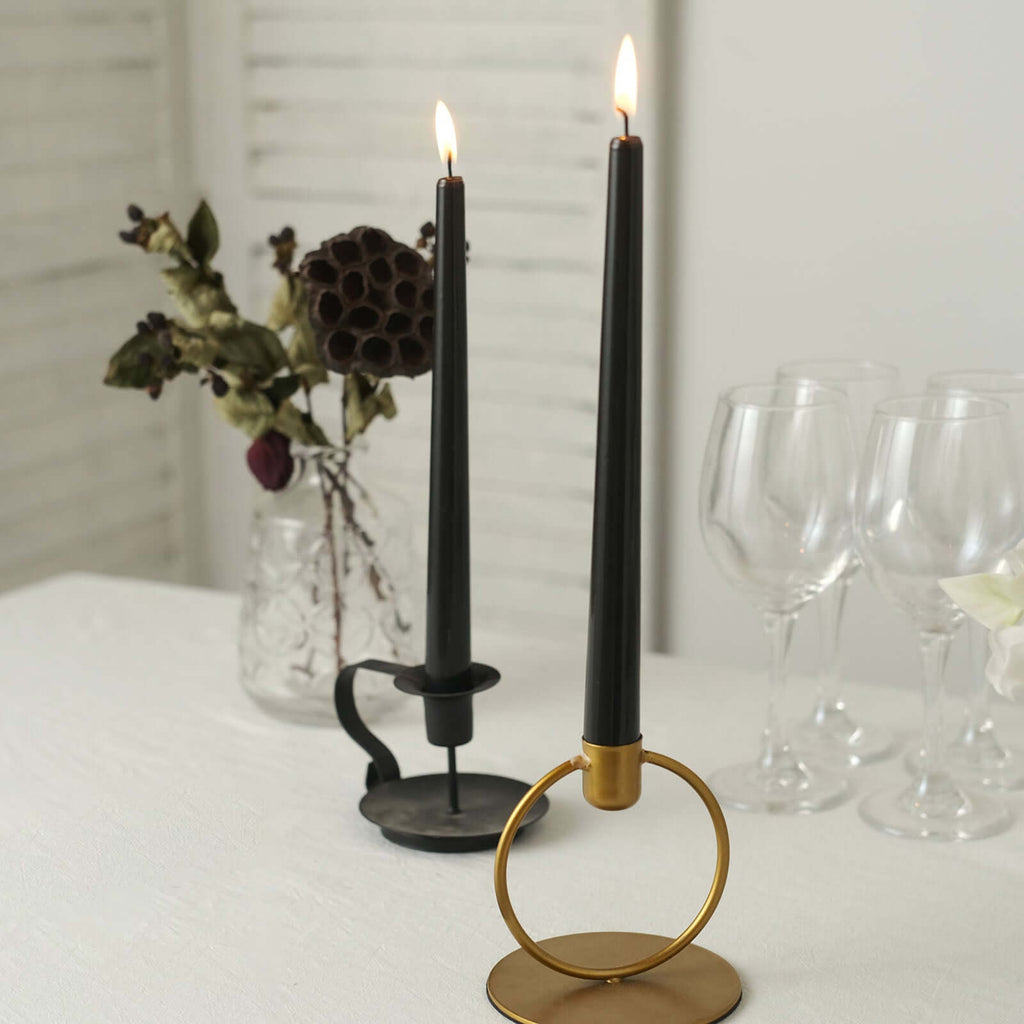 10-Pack Taper Candles Premium Wax Design Black - Unscented Candles for Upscale Settings 10"