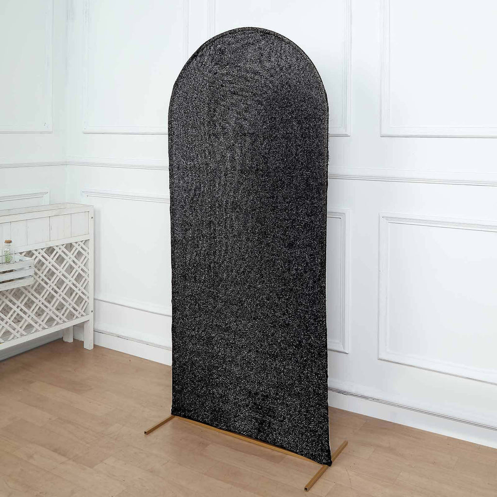 6ft Black Shimmer Tinsel Spandex Chiara Backdrop Stand Cover For Fitted Round Top Wedding Arch