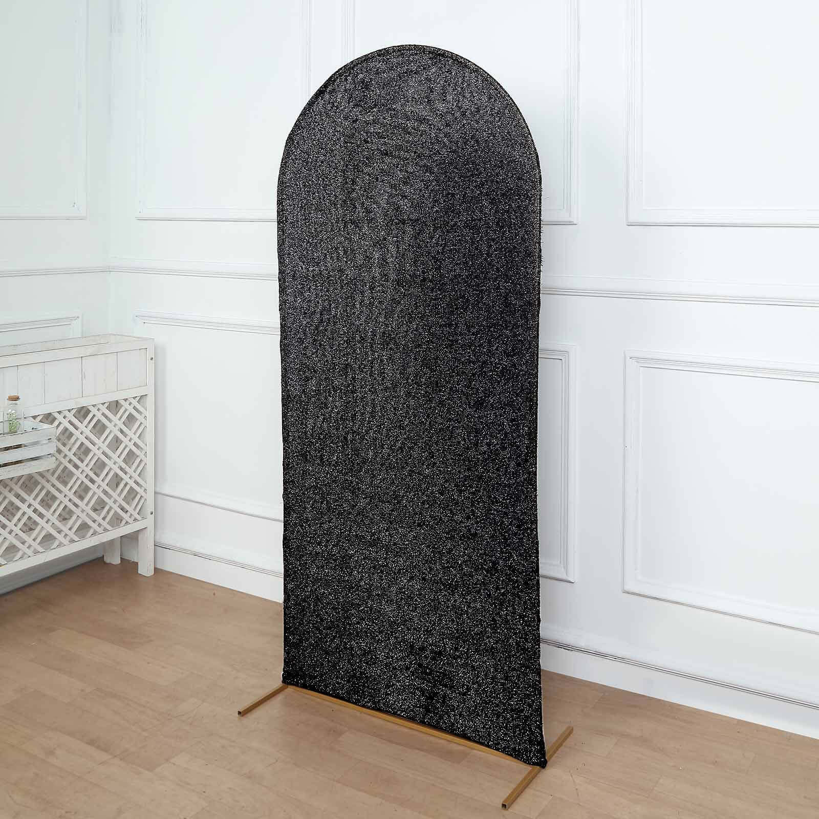 6ft Black Shimmer Tinsel Spandex Chiara Backdrop Stand Cover For Fitted Round Top Wedding Arch
