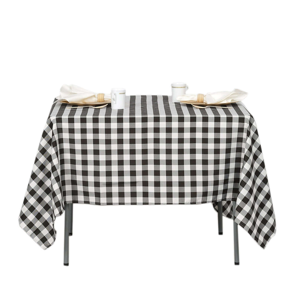 Polyester 70"x70" Square Tablecloth White/Black - Checkered Buffalo Plaid Design for Rustic Decor