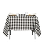 Polyester 70"x70" Square Tablecloth White/Black - Checkered Buffalo Plaid Design for Rustic Decor