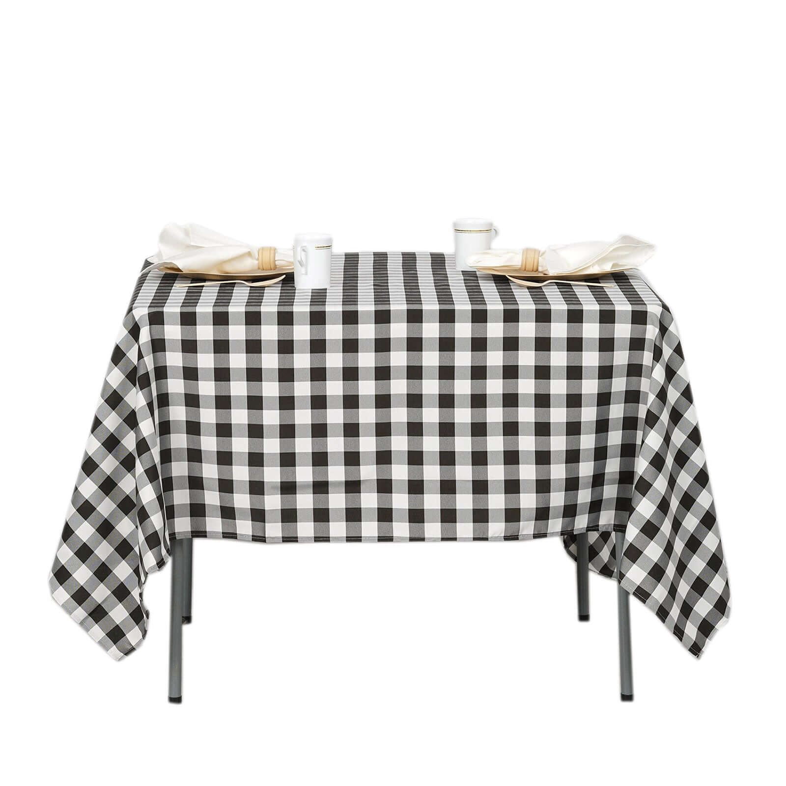 Polyester 70"x70" Square Tablecloth White/Black - Checkered Buffalo Plaid Design for Rustic Decor