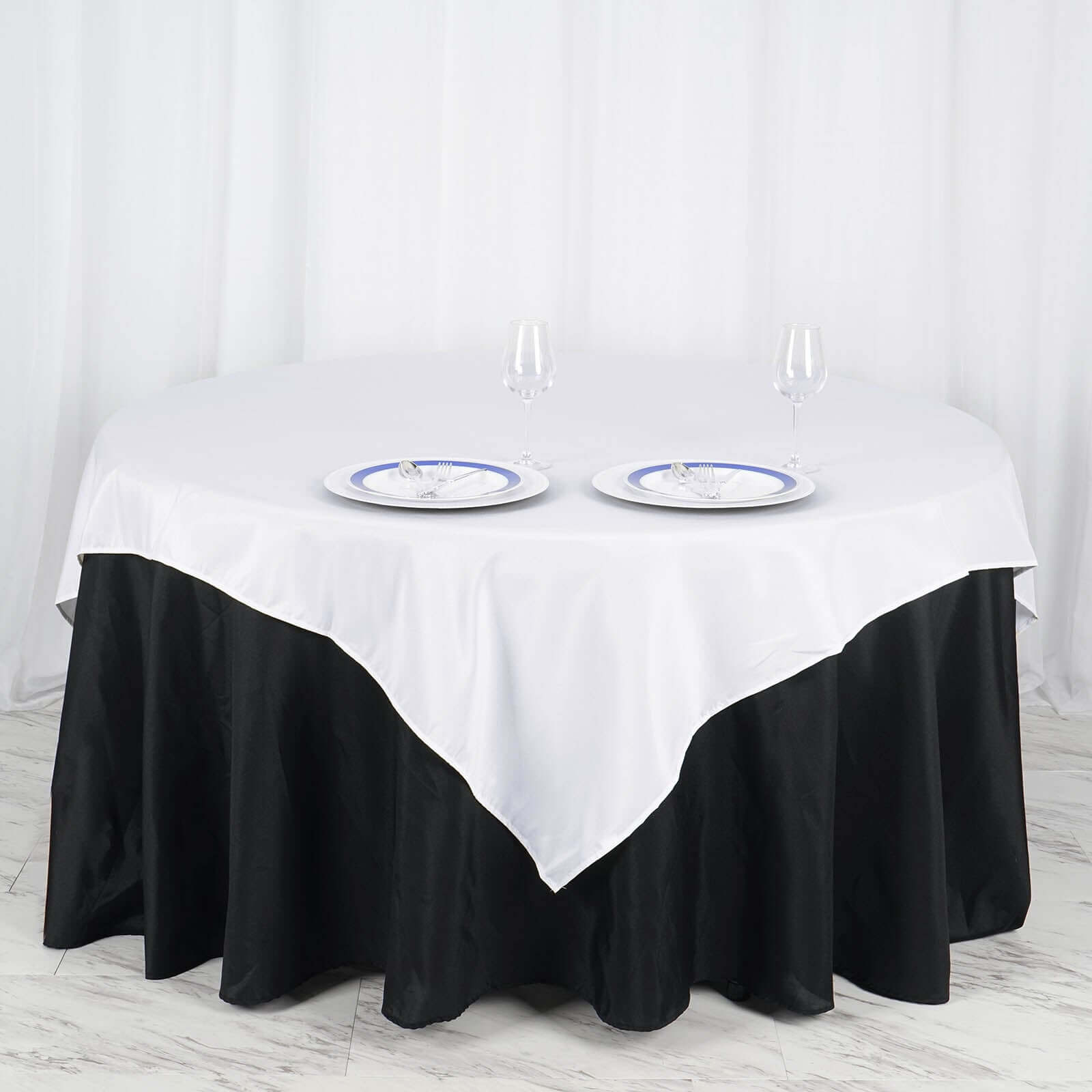 Polyester 70"x70" Table Overlay Square Tablecloth White - Wrinkle-Resistant & Durable Table Cover for Events
