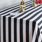 Satin 90"x156" Rectangle Tablecloth Black/White - Stripe Design with Seamless Finish Table Cover