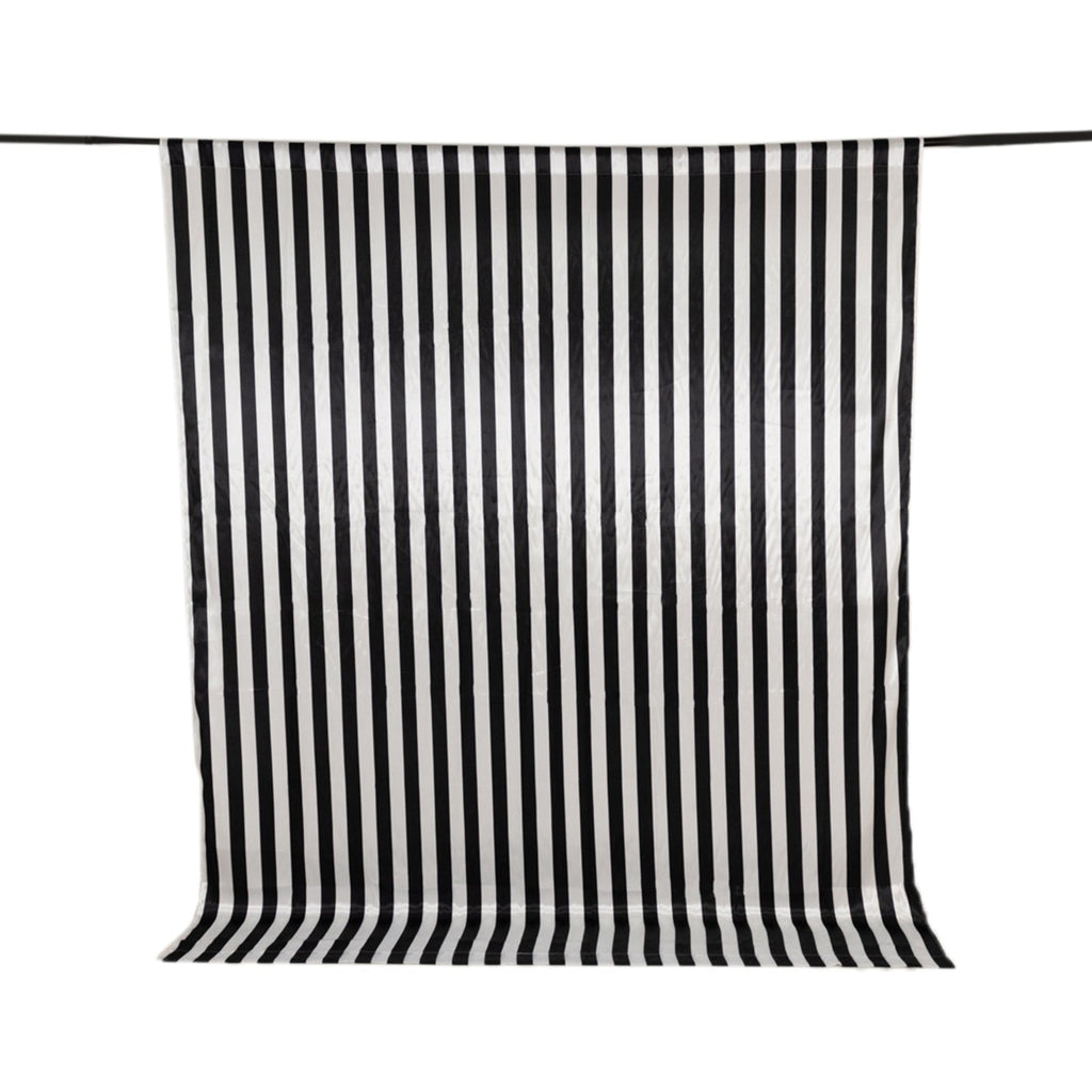 Black White Striped Satin Backdrop Curtain Drapery, Glossy Event Photography Background Room Divider Curtain Panel - 8ftx10ft - Bell Racket Store