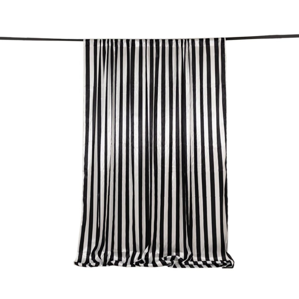 Black White Striped Satin Backdrop Curtain Drapery, Glossy Event Photography Background Room Divider Curtain Panel - 8ftx10ft - Bell Racket Store