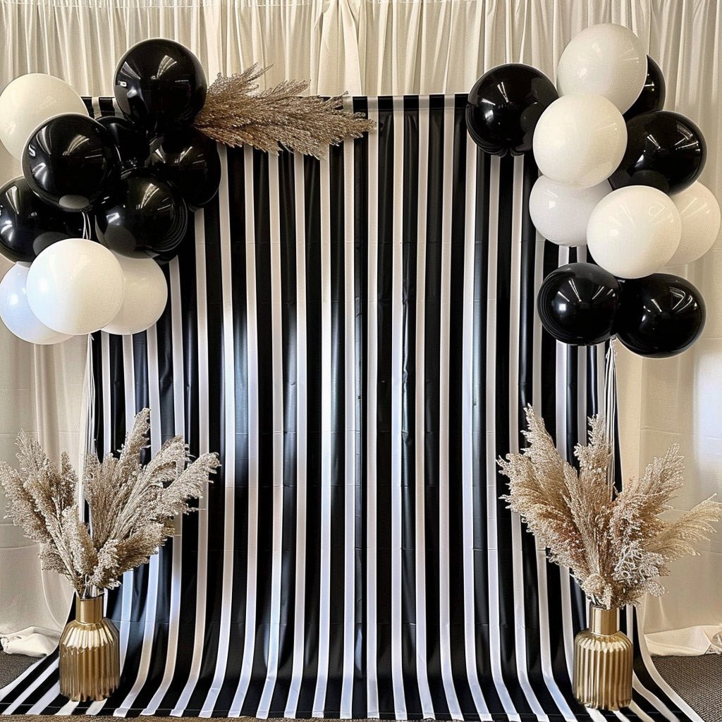 Black White Striped Satin Backdrop Curtain Drapery, Glossy Event Photography Background Room Divider Curtain Panel - 8ftx10ft - Bell Racket Store