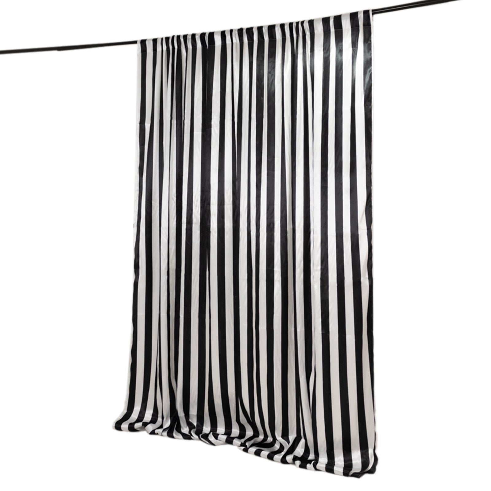 Black White Striped Satin Backdrop Curtain Drapery, Glossy Event Photography Background Room Divider Curtain Panel - 8ftx10ft - Bell Racket Store