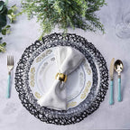 6-Pack Vinyl Placemats Black Woven Design - Durable Non-Slip Round Table Mats for Dining 15"