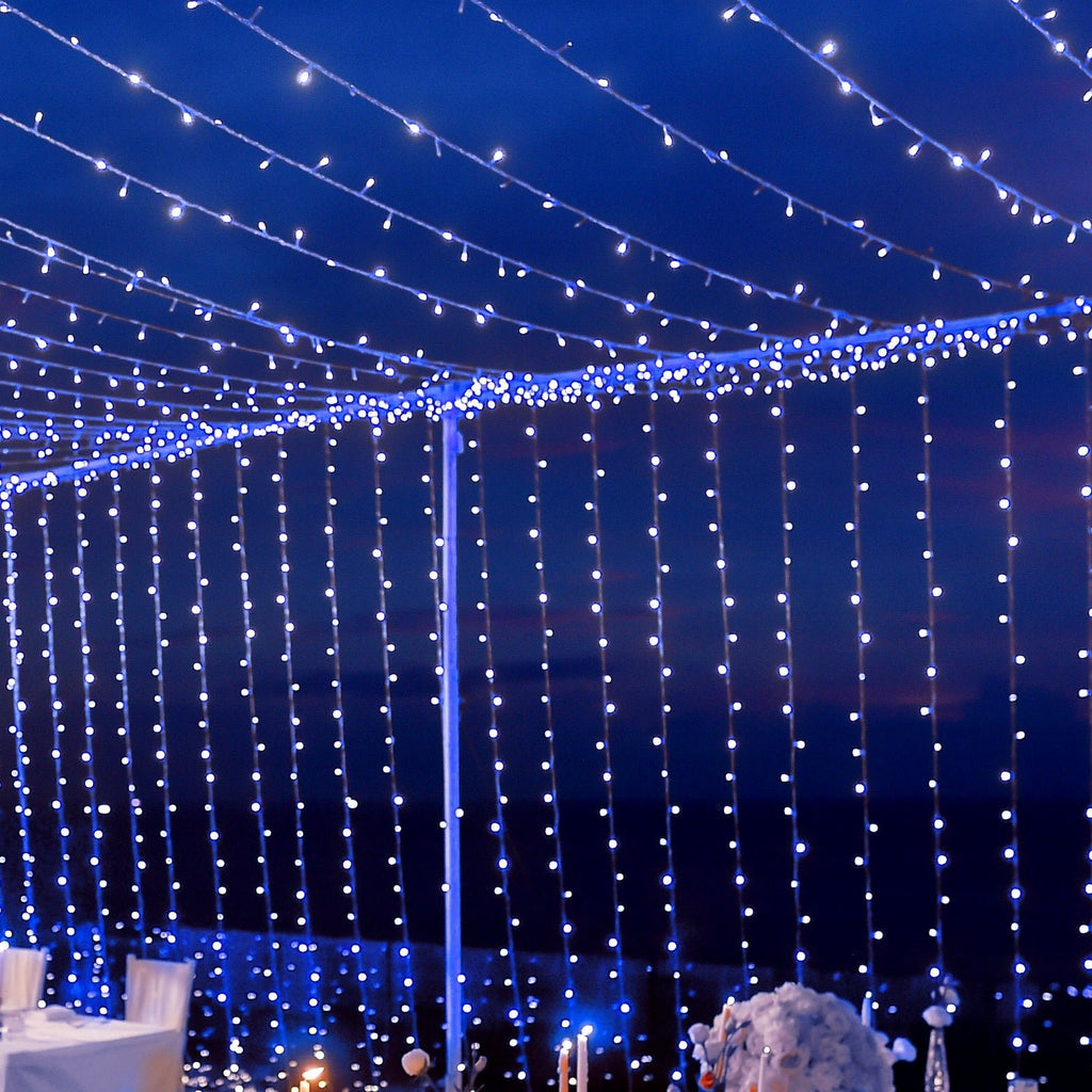 Blue 600 LED Twinkle Fairy Lights with 8 Modes, Plug In Connectable Curtain String Lights - 10ftx20ft - Bell Racket Store