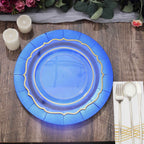 10-Pack Disposable Round Charger Plates in Royal Blue with Leathery Texture - Durable 1100GSM Cardboard Placemats 13"