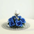 4 Pack 3" Royal Blue Artificial Silk Rose Flower Candle Ring Wreaths