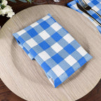 5 Pack Polyester 15"x15" Napkins Blue/White Buffalo Plaid Gingham Style Cloth Napkins