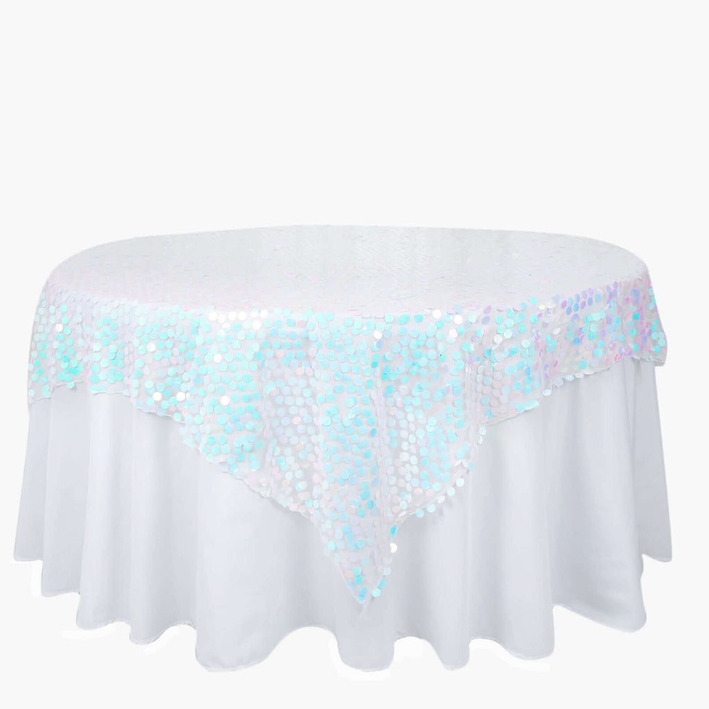 Sequin 72"x72" Table Overlay Square Tablecloth Iridescent Blue - Big Payette Table Cover