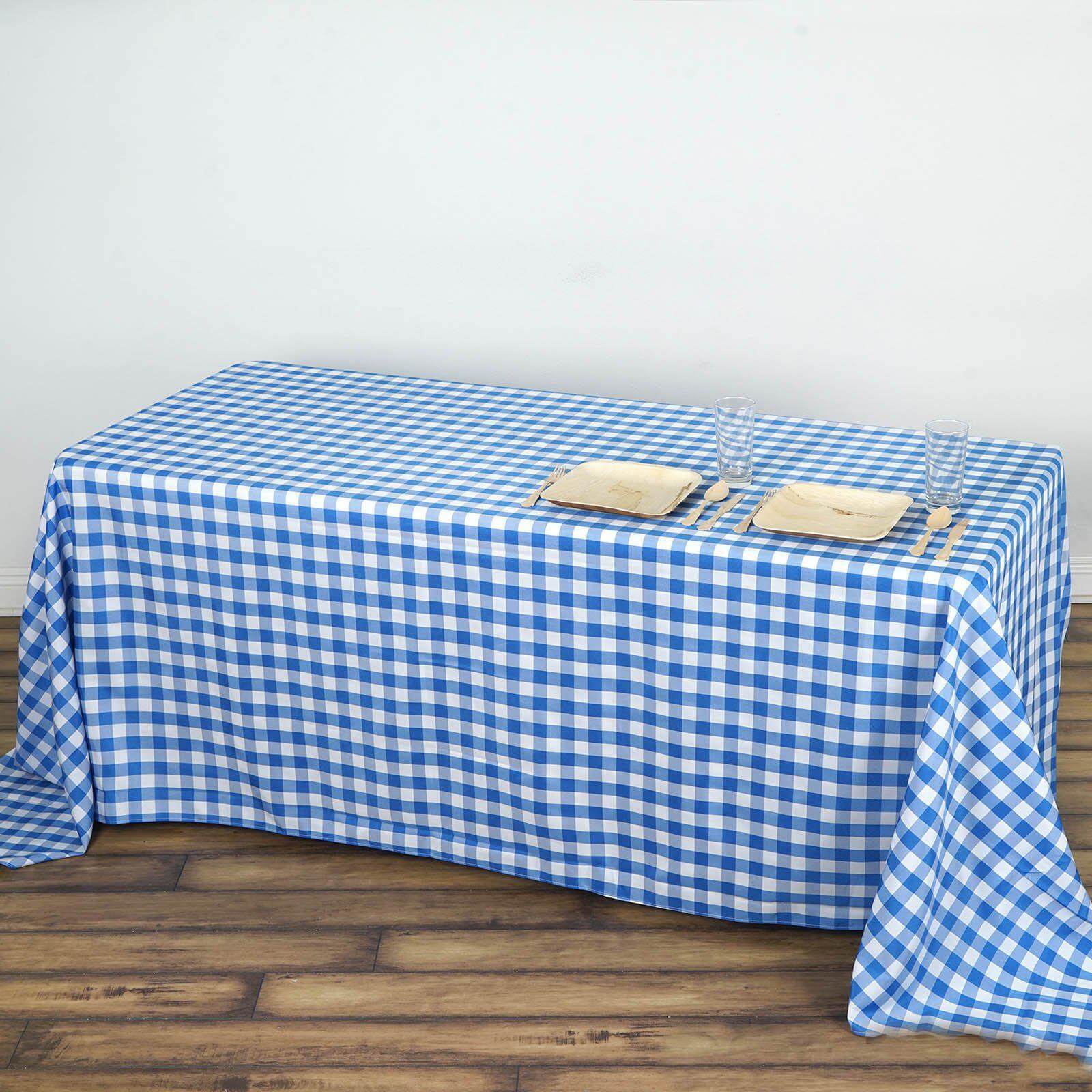 Polyester 90"x132" Rectangle Tablecloth White/Blue - Seamless Checkered Buffalo Plaid Table Cover