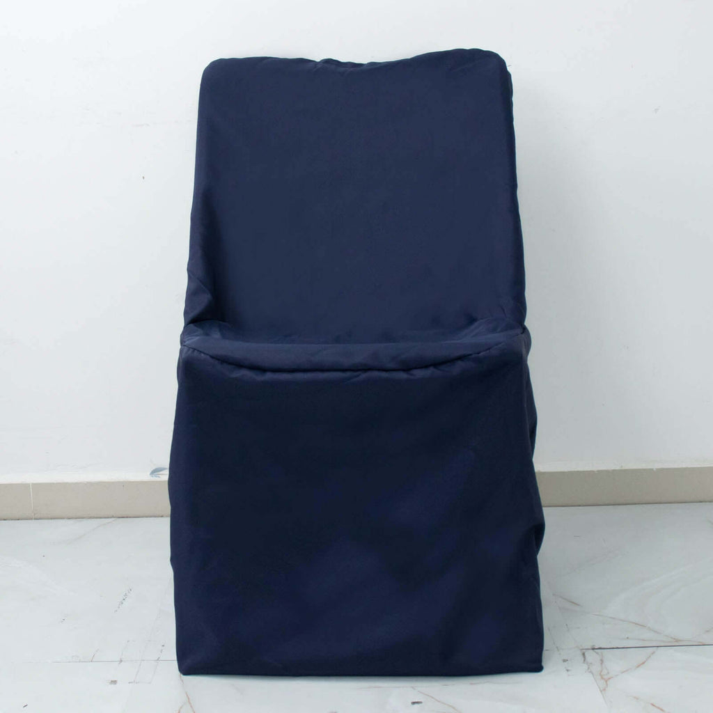 Polyester Chair Cover for Folding Lifetime Chairs Navy Blue - Reusable Durable Slip-On Cover
