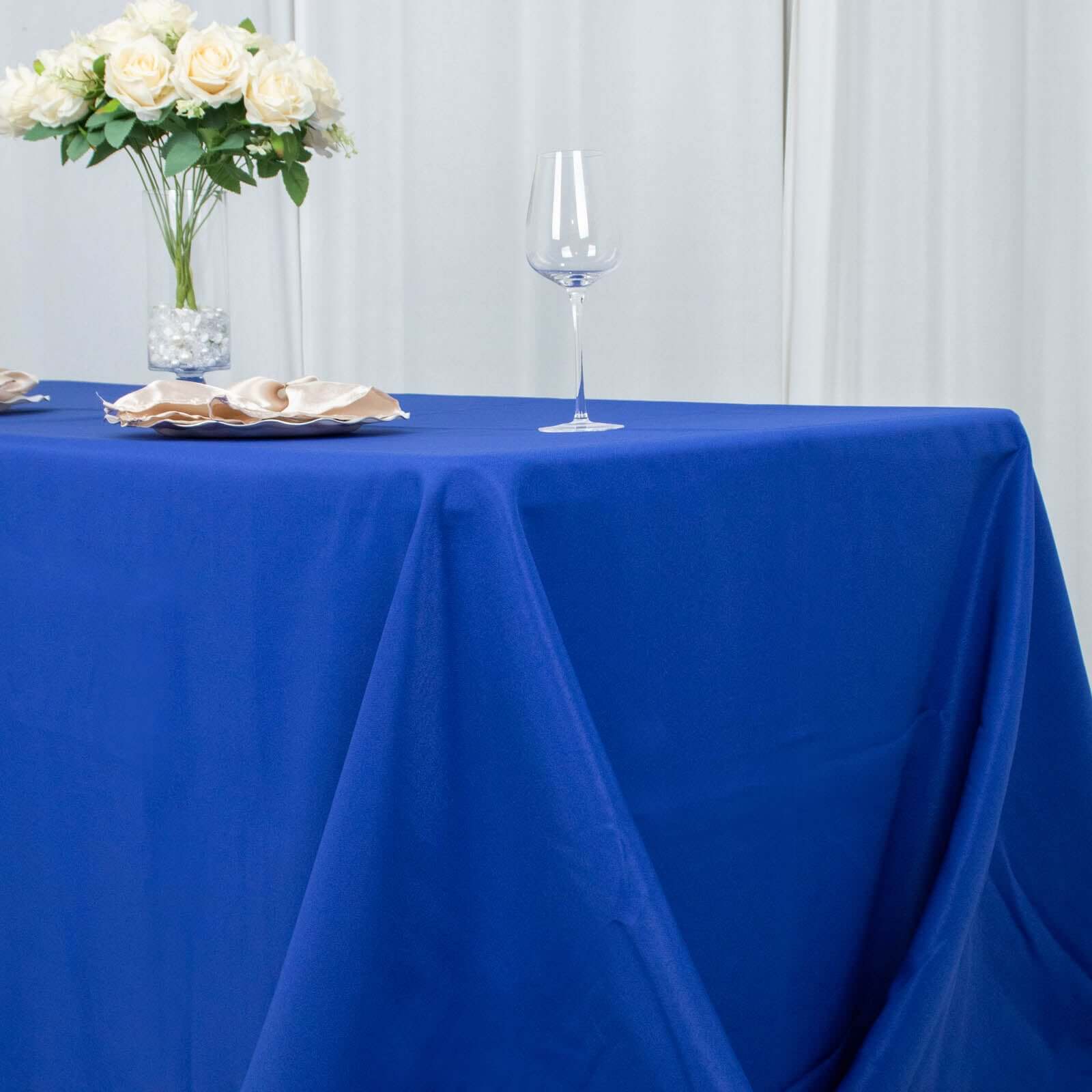 Premium Polyester 90"x132" Rectangle Tablecloth Royal Blue - Seamless 220GSM Stain-Resistant Table Cover