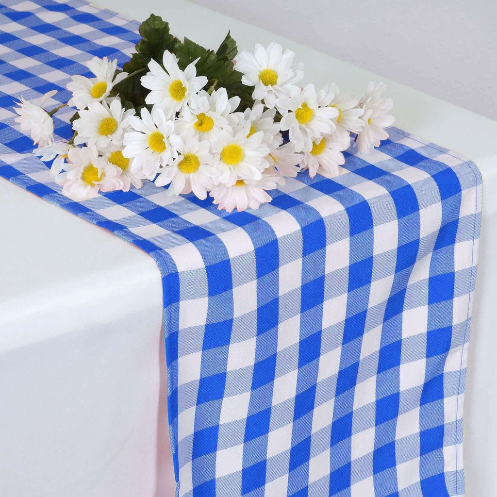 Polyester 14"x108" Table Runner Blue/White - Gingham Plaid Design