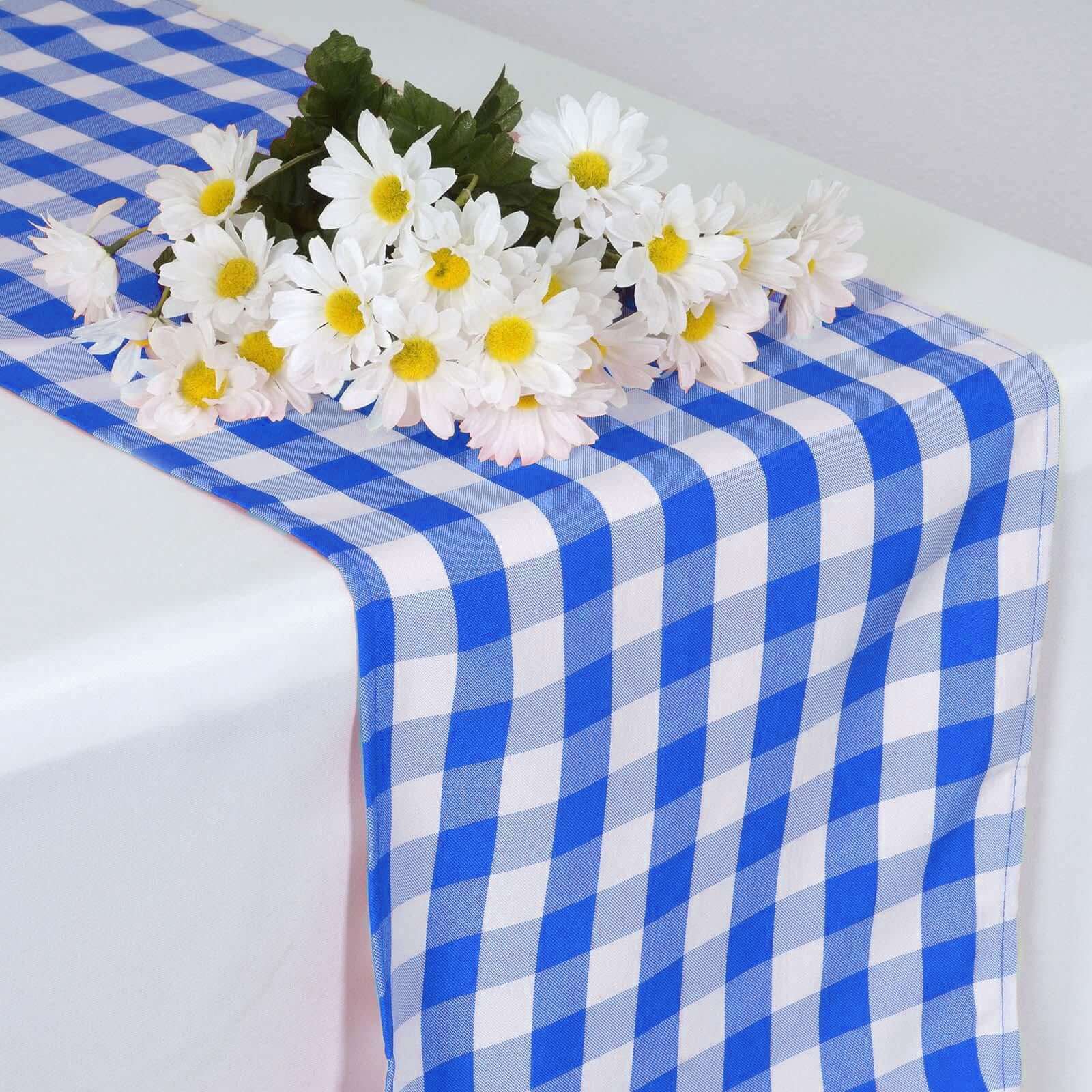 Polyester 14"x108" Table Runner Blue/White - Gingham Plaid Design