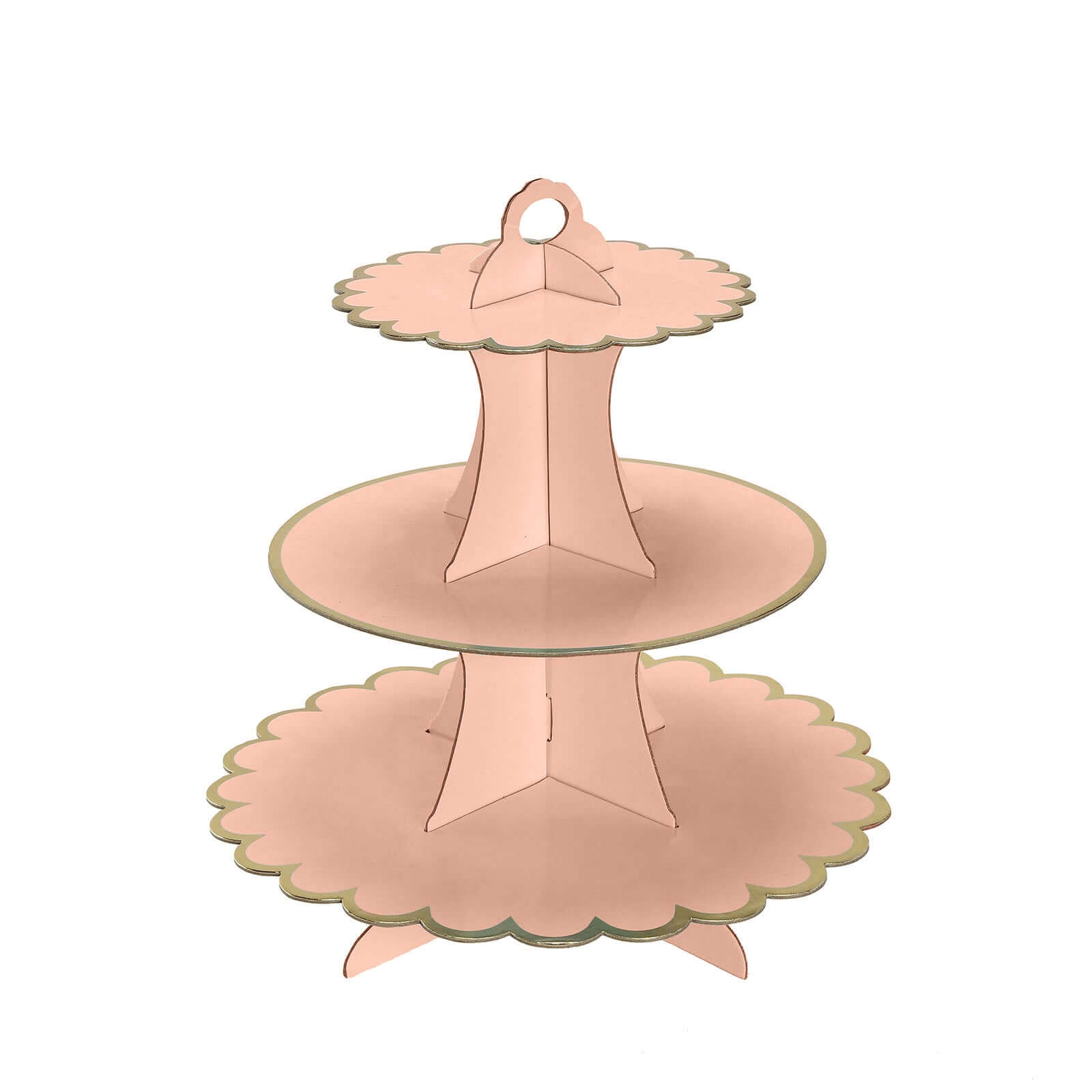3-Tier Cardboard Cupcake Stand Blush - Sturdy & Collapsible Dessert Treat Tower with Gold Scalloped Rim for Baby Shower Wedding & Party Decor 13"